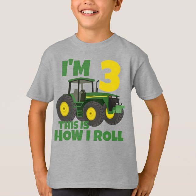 Farm Green Tractor 3rd Birthday Party Farmer Boy  T-Shirt (Front)