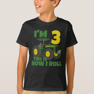 Farm Green Tractor 3rd Birthday Party Farmer Boy  T-Shirt
