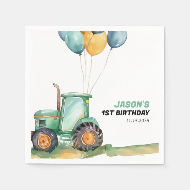 Farm Green Tractor Birthday Napkins (Front)