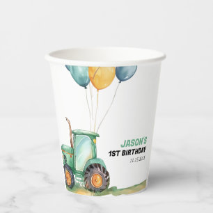 Farm Green Tractor Birthday Paper Cups