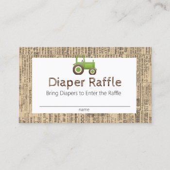 Farm Green Tractor Diaper Raffle Card by SugSpc_Invitations at Zazzle