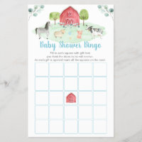 Farm Greenery Baby Shower Bingo Game