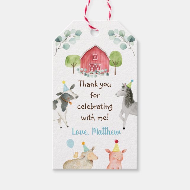 Farm Greenery Barnyard Birthday Gift Tags (Front)