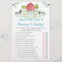 Farm Greenery Guess Who Said It Baby Shower Game