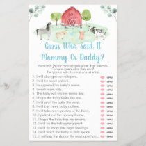 Farm Greenery Guess Who Said It Baby Shower Game