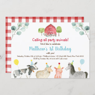 Farm Greenery Party Animal Birthday Invitation