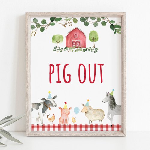 Farm Greenery Pig Out Birthday Food Sign