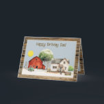 Farm Happy Birthday Folded Photo and Message Card<br><div class="desc">Rustic farmhouse birthday greeting card for dad or grandpa. Customize the greeting on the front, and add a personal message inside, along with a photo of the family or kids. Old brown wood is the background on all parts of the folded card. A farm scene on the front includes a...</div>
