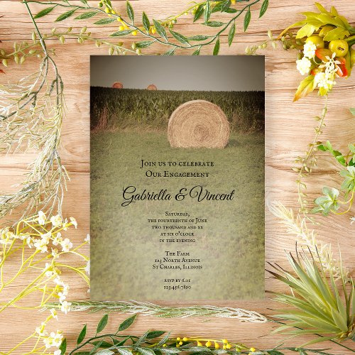 Farm Hay Bales Country Engagement Party Invitation