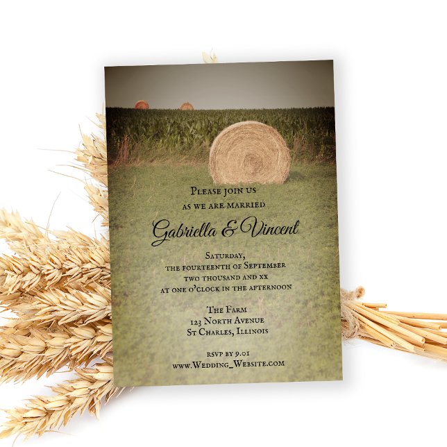 Farm Hay Bales Country Wedding Invitation (Invite guests to your farm marriage with the charming Hay Bales Country Wedding Invitation.)