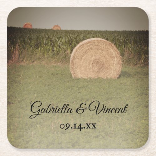 Farm Hay Bales Country Wedding Square Paper Coaster