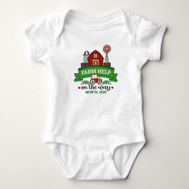 Farm Help on the Way Pregnancy Reveal Baby Bodysuit (Front)