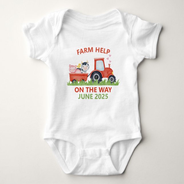 Farm Help on The Way Tractor Themed  Baby Bodysuit (Front)