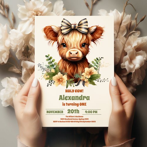 Farm Holy Cow Highland 1st Birthday Invitation