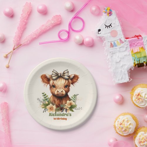 Farm Holy Cow Highland 1st Birthday Paper Plates