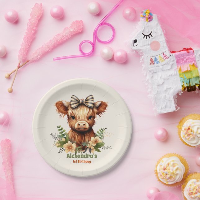 Farm Holy Cow Highland 1st Birthday Paper Plates (Party)