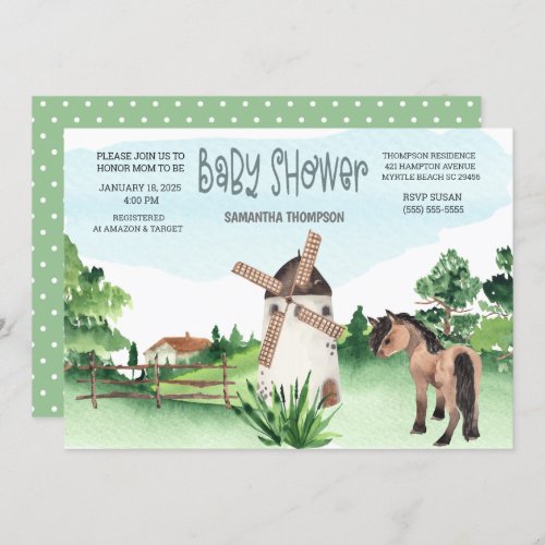  Farm Horse Windmill Animal Boys Baby Shower   Invitation