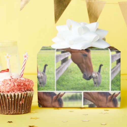 Farm Horse with Tabby Cat Wrapping Paper