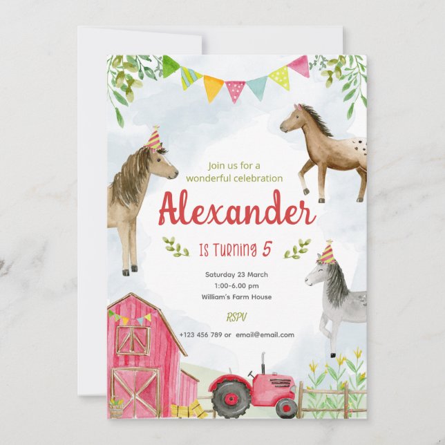 Farm Horses Birthday invitation (Front)