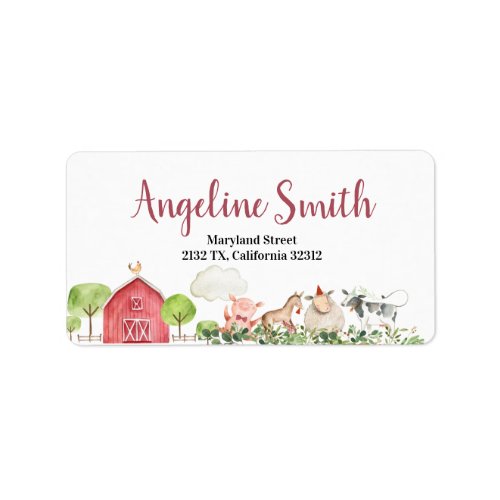 Farm House Animals Barnyard Baby Shower address Label