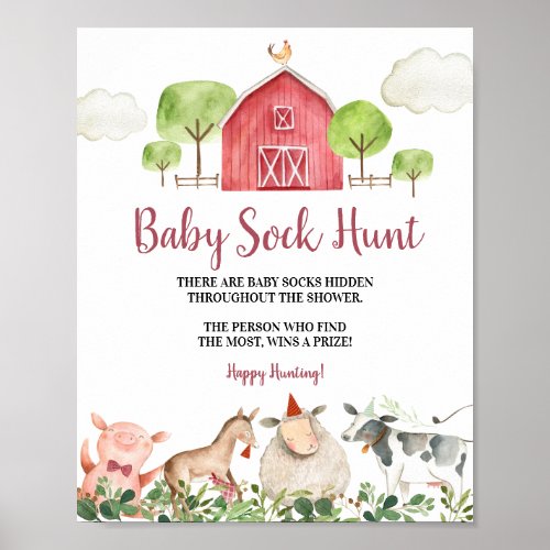Farm House Animals Barnyard Baby Sock Hunt Poster