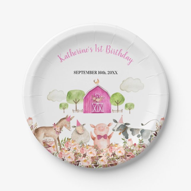 Farm House Animals Barnyard Birthday Baby Shower Paper Plates (Front)