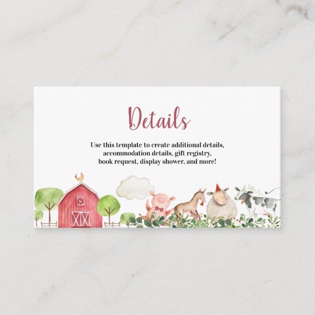 Farm House Animals Barnyard Details Card (Front)