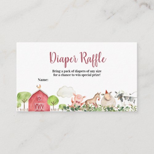 Farm House Animals Barnyard Diaper Raffle Enclosure Card