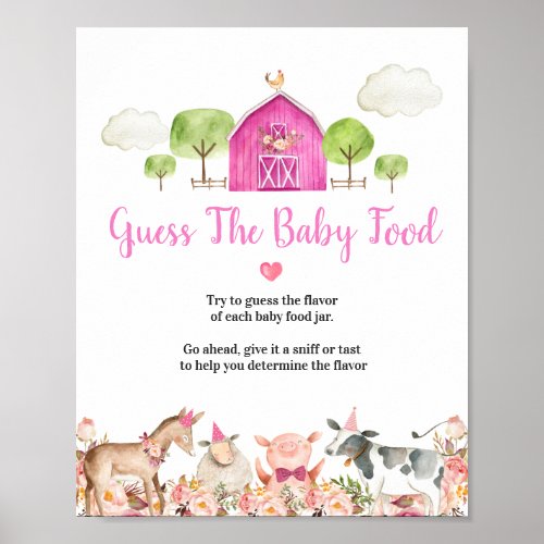 Farm House Animals Barnyard Guess the Baby Food Poster
