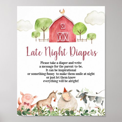 Farm House Animals Barnyard Late Night Diapers Poster