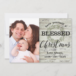 Farm House Blessed Christmas Shiplap Wreath Card