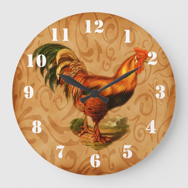 Farm house Rustic Country Rooster Kitchen Large Clock (Front)