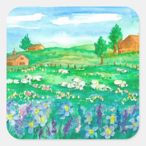 Farm House Sheep Square Sticker
