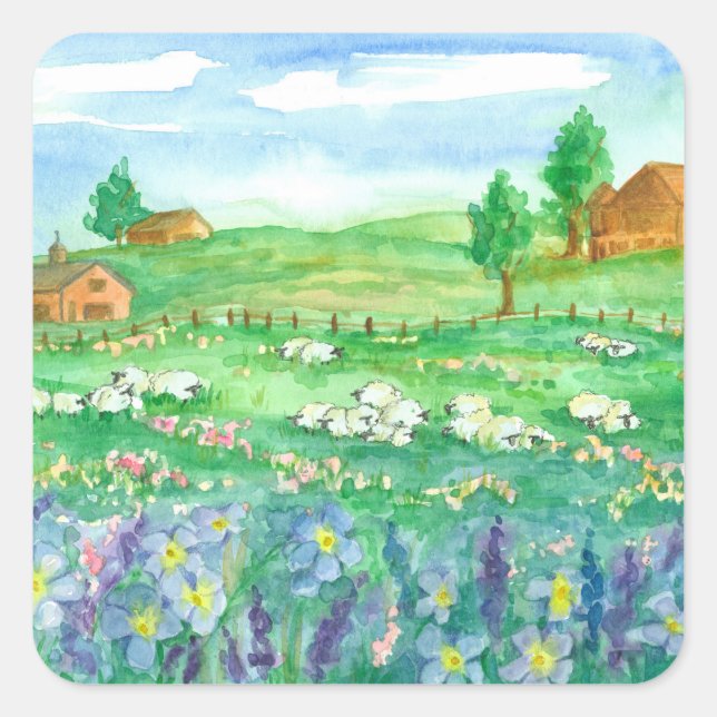 Farm House Sheep Square Sticker (Front)