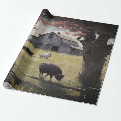 Farm house watercolor wrapping paper sheets