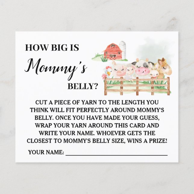 Farm How big is Moms Belly Baby Shower Game Card Flyer (Front)