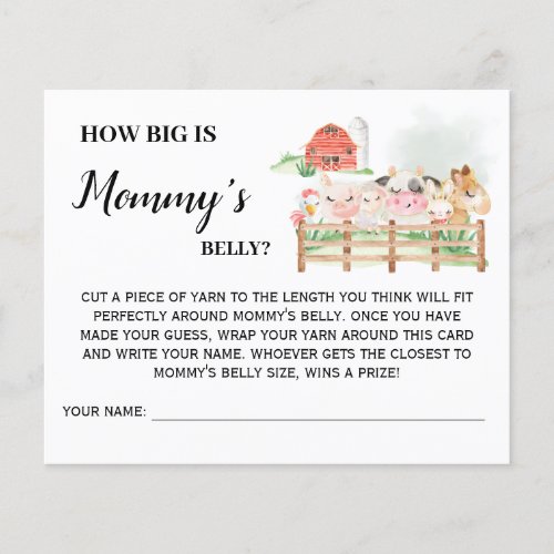 Farm How big is Moms Belly Baby Shower Game Card Flyer