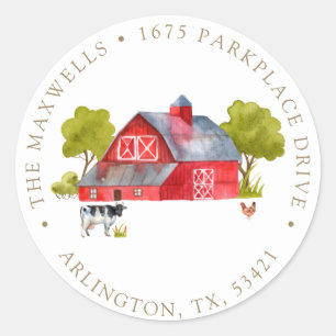 Farm Inspired Barn Return Address Classic Round Sticker