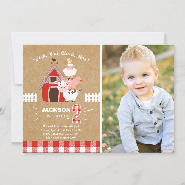 Farm Invitations Birthday Old McDonald Country (Front)