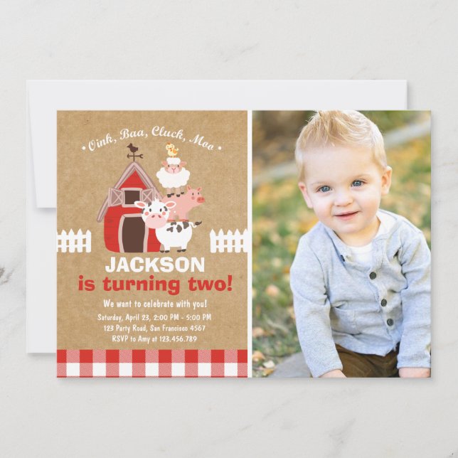 Farm Invitations Birthday Old McDonald Country (Front)