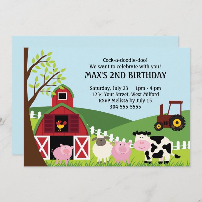 Farm Kids Birthday Invitation (Front/Back)