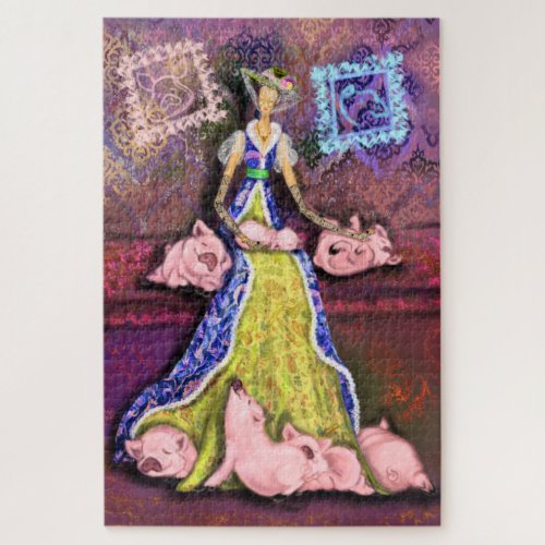 Farm Lady and Piglets Puzzle Painting