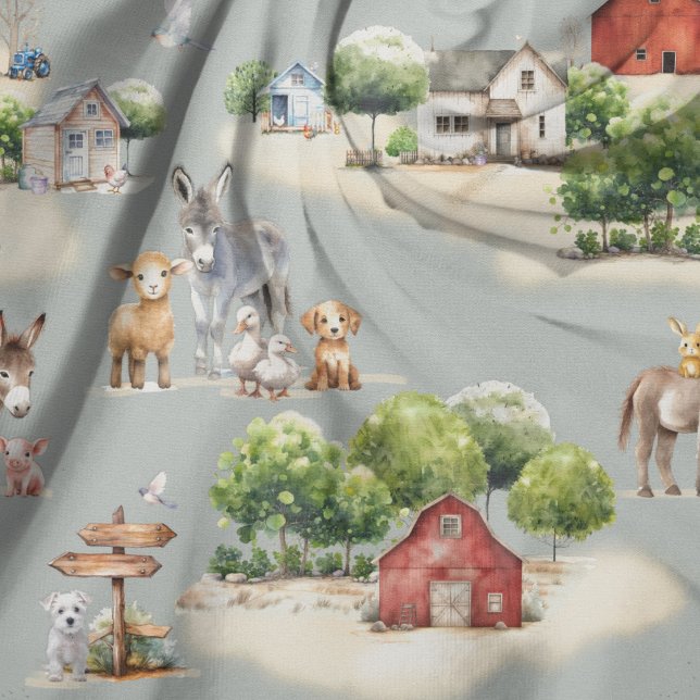 Farm Land Blue Seamless Pattern Fabric (Creator Uploaded)