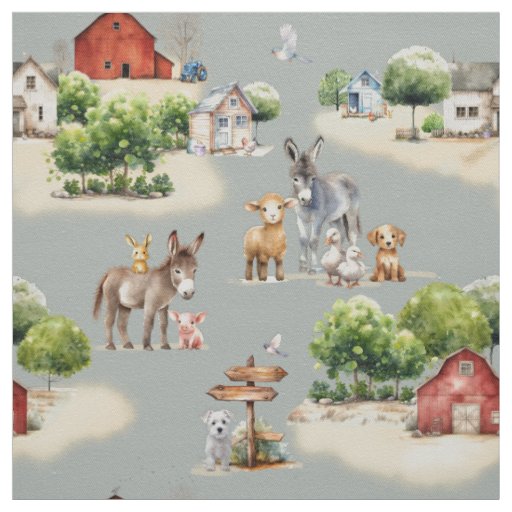 Farm Land Blue Seamless Pattern Fabric