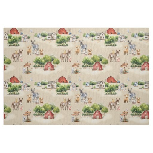 Farm Land Tan Scenic Pattern Fabric