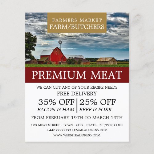 Farm Landscape Farmer  Butcher Advertising Flyer