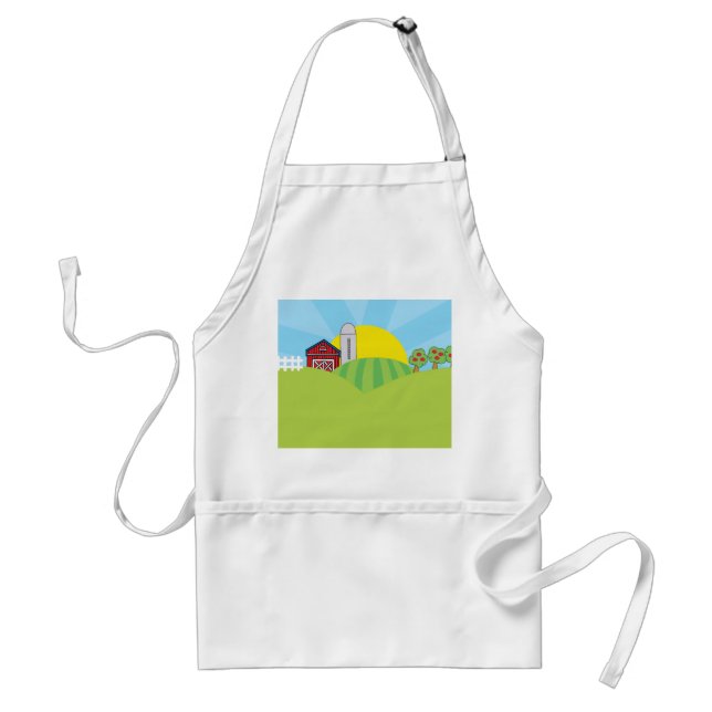 Farm Landscape Red Barn Silo Apple Trees Adult Apron (Front)