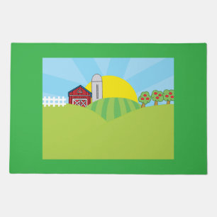 Farm Landscape Red Barn Silo Apple Trees Doormat