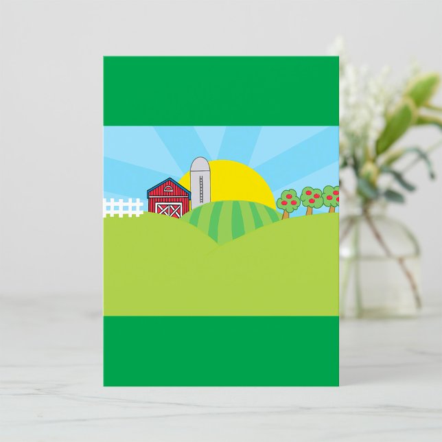 Farm Landscape Red Barn Silo Apple Trees Invitation (Creator Uploaded)