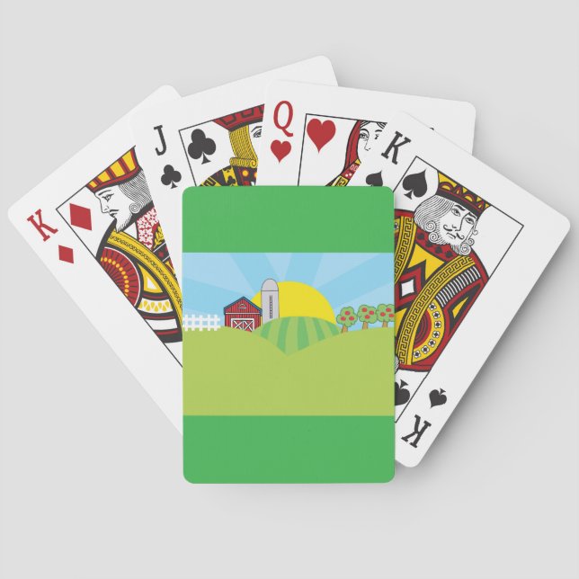 Farm Landscape Red Barn Silo Apple Trees Poker Cards (Back)
